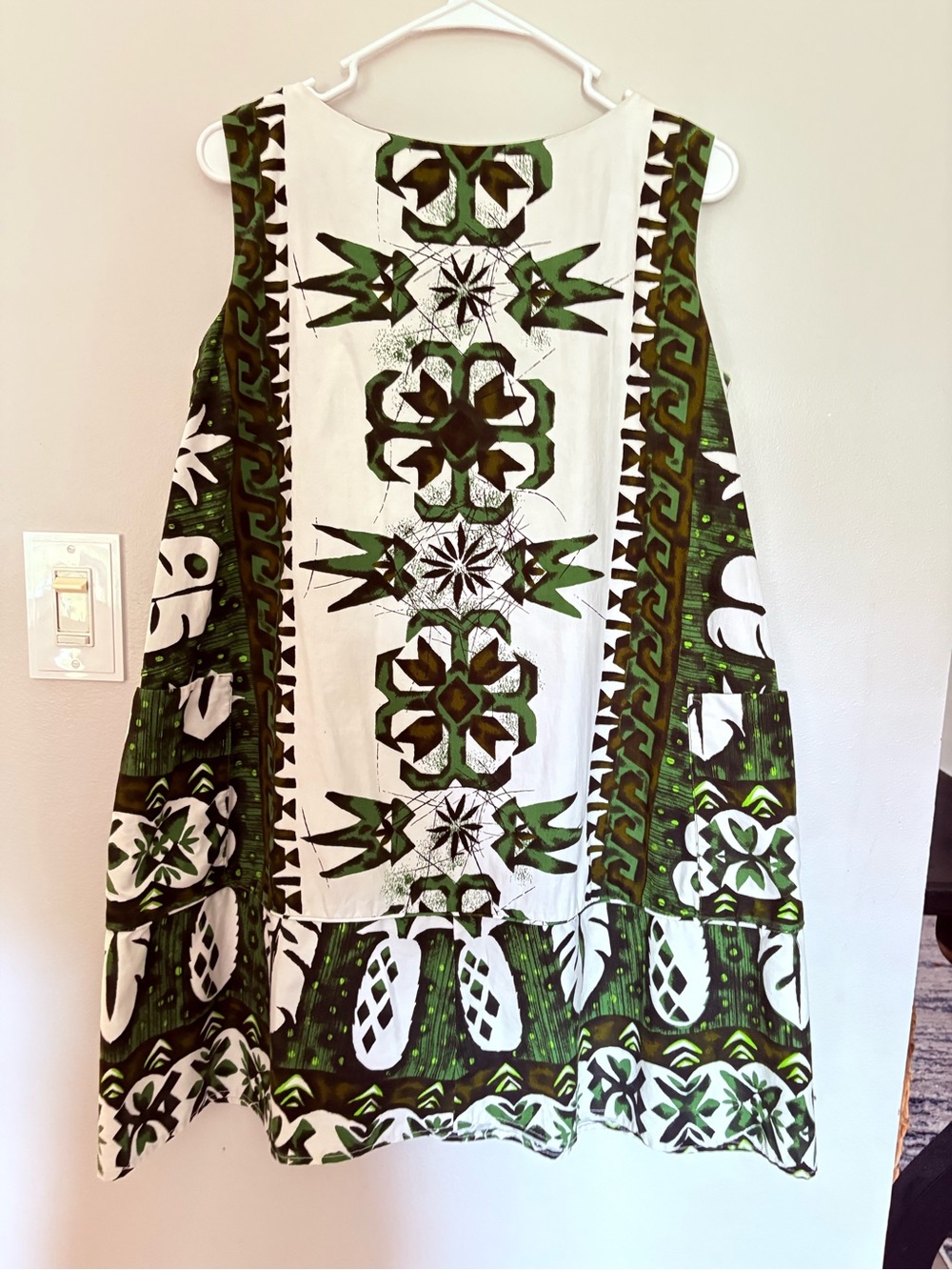 Vintage Reef Hawaii Green & White Printed Sleeveless Mini Dress medium large - Picture 5 of 8